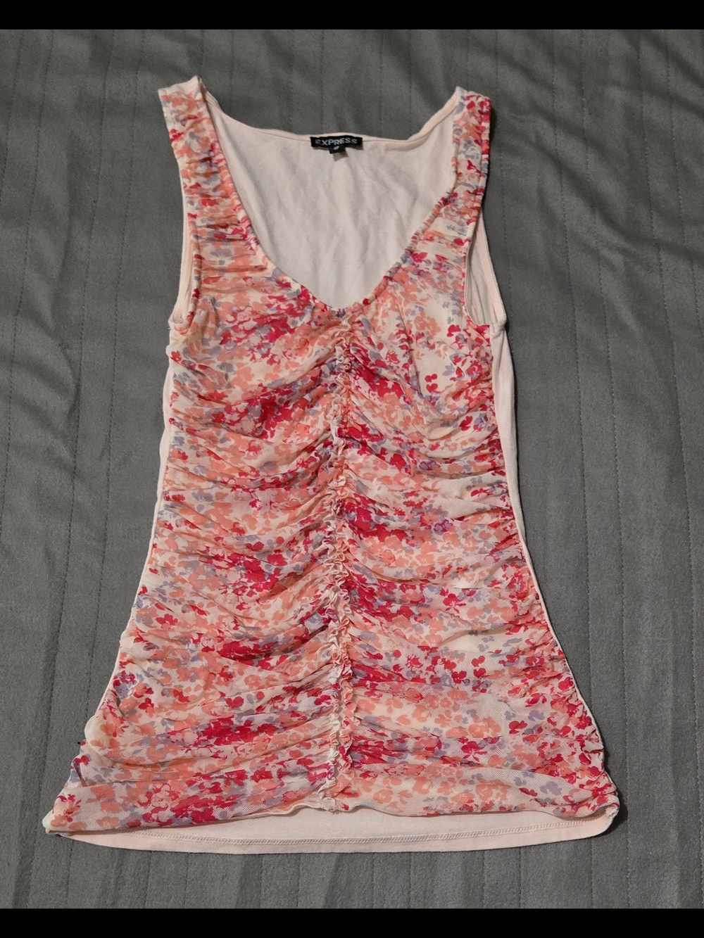 Express Pink Floral Ruched Sleeveless Top